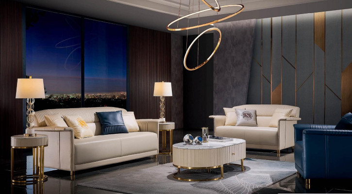 Wohnzimmer Designer-Sofa Sofagarnitur 3+2+1 Sitzer Ledersofa Modernes