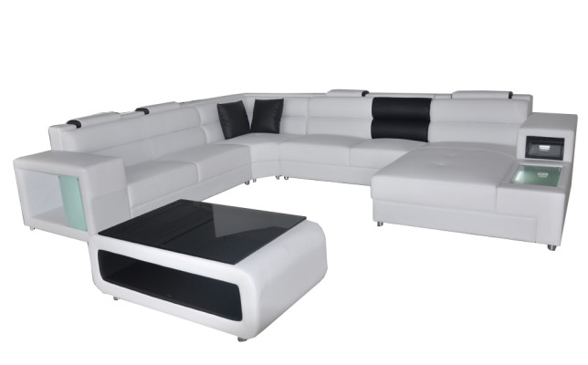 Design Leder Polster Ecke Leder Sitz Sofa USB Polster Eck Wohn Landschaft Zimmer