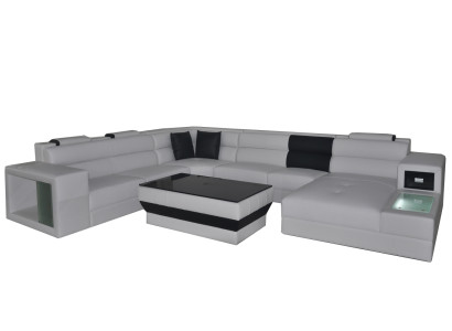 Ecksofa Eckgarnitur Eckcouch Sofa Couch Polster Wohnlandschaft Tisch LED USB Neu