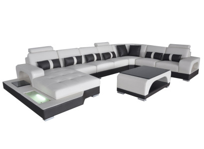 Ecksofa Eckgarnitur Design Eckcouch Sofa Couch Polster Wohnlandschaft LED USB