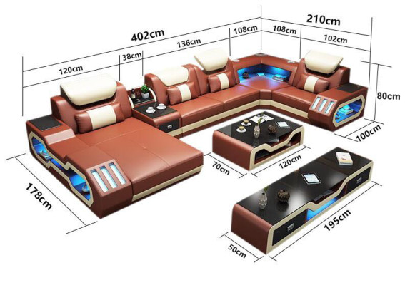 XXL Wohnlandschaft Sofa Couch Polster Eckgarnitur Couchen Sofas + USB + Licht 