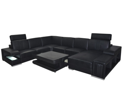 Ecksofa Design Polster Eckgarnitur Eckcouch Sofa Wohnlandschaft Couch Tisch USB