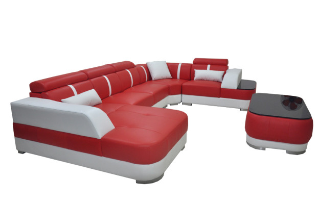 Design Eck Couch Sitz Leder Polster Ecke Garnitur Wohnlandschaft Sofa mit USB