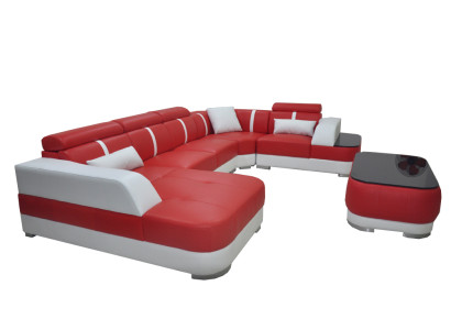 Design Eck Couch Sitz Leder Polster Ecke Garnitur Wohnlandschaft Sofa mit USB