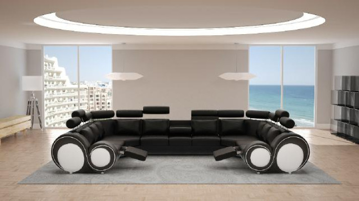 Designer Wohnlandschaft Eckcouch Couch mit USB Sofa Polster Ledersofa Sofas Neu