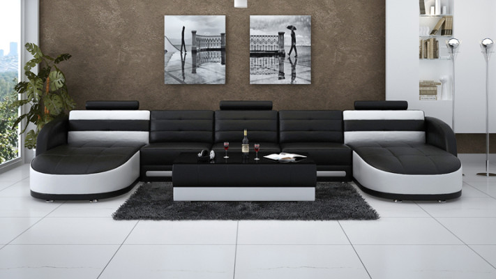 Design Leder Wohnlandschaft Eck Sofa Moderne Garnitur Couch Ecke USB Neu Schwarz