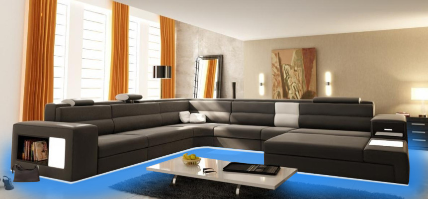 Ecksofa Polster Sofa mit USB Wohnlandschaft Sitz Eck Garnitur Leder Textil Couch