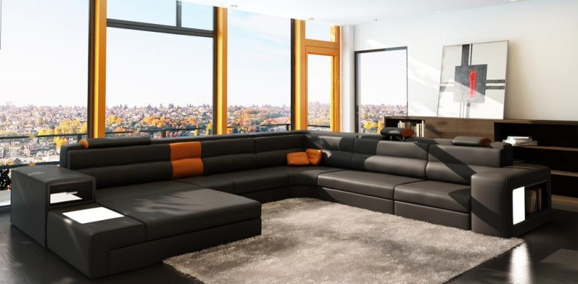 Ledersofa Couch Wohnlandschaft Ecksofa Sessel Set Garnitur Modern Sofa