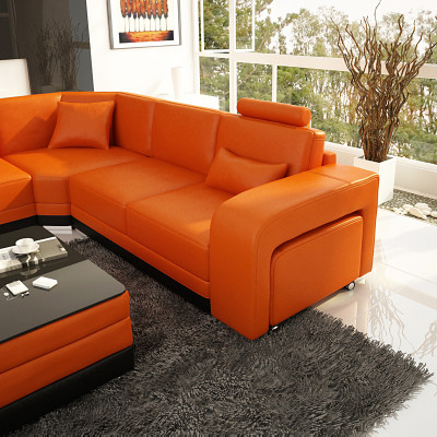 Design Leder Wohnlandschaft Eck Sofa Moderne Garnitur Couch Ecke Neu Orange USB