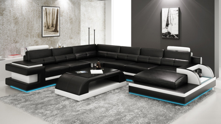 Moderne Ecksofa Couch Polster Eckgarnitur Wohnlandschaft Sofa Eck Garnitur + USB