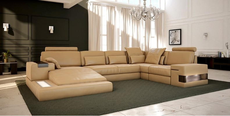 Design Ledersofa Sofa Couch Polster Wohnlandschaft XXL Big Ecksofa Ecke mit USB