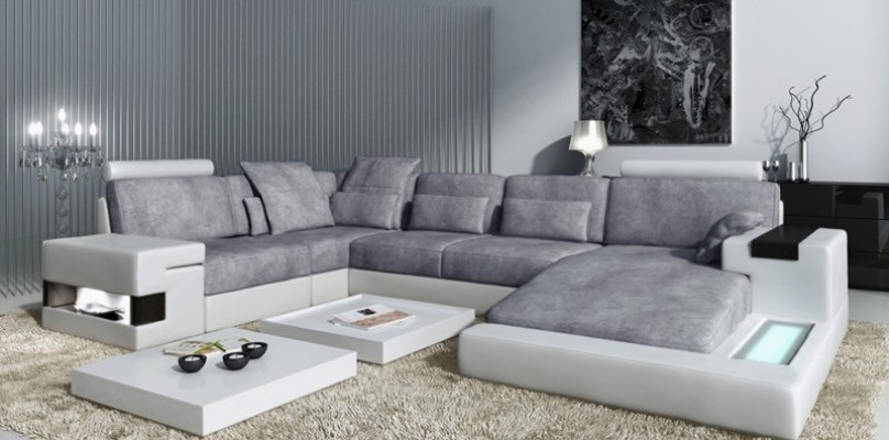 Design Ledersofa Sofa Couch Polster Wohnlandschaft XXL Big Ecksofa Ecke mit USB