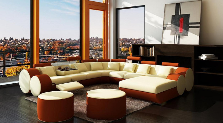 Designer Ledersofa mit USB XXL Wohnlandschaft Big Sofa Polsterecke Ecksofa Relax