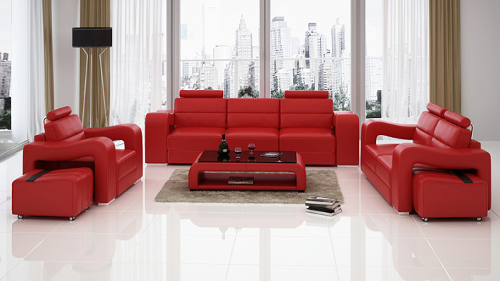 Garnitur Leder Sofa mit USB Polster Couchen Sofas Luxus Neu Wohnlandschaft 3+2+1