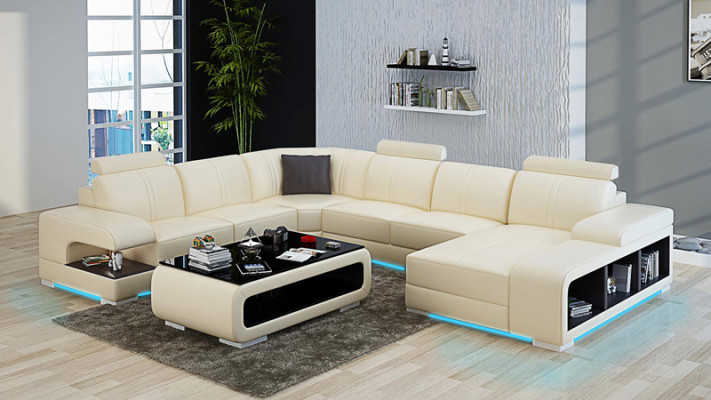 Wohnzimmer Sofa Couch Leder Polster Eck Sitz Garnitur U Form Wohnlandschaft +USB