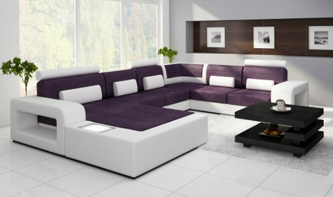 Sofa mit USB Stoff Textil Leder Sofa mit Beleuchtung Wohnlandschaft Maßfertigung