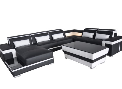 XXL Leder Sofa Polster Wohn Couch Sitz Garnitur Ecke Eck Sofas Couchen + Tisch