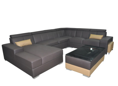 Ecke Leder Modern XXL Couch Wohnlandschaft Ledersofa Sofa U-Form C4010 Tisch Neu
