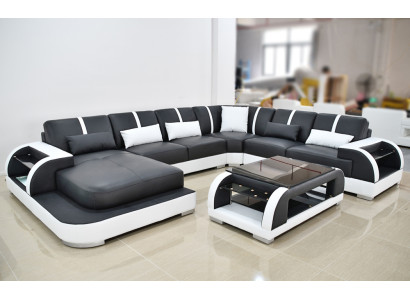 Sofa Couch Polster Ecke Garnitur Stoff Sofas Leder Ecksofa U-Form Wohnlandschaft