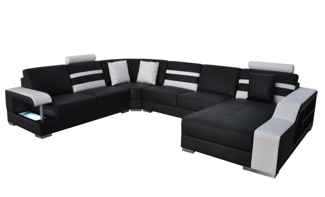 Eck Sofa mit USB Polster Sitz Leder Couch Sofas Couchen Garnitur Wohnlandschaft