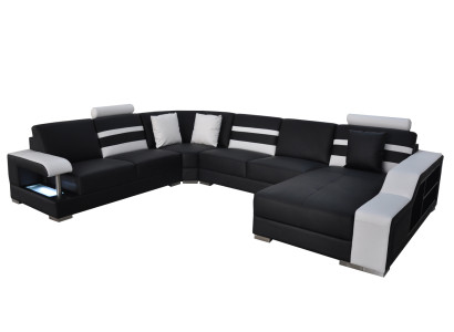 Eck Sofa mit USB Polster Sitz Leder Couch Sofas Couchen Garnitur Wohnlandschaft