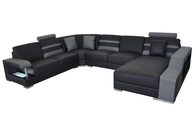 Eck Sofa mit USB Polster Sitz Leder Couch Sofas Couchen Garnitur Wohnlandschaft