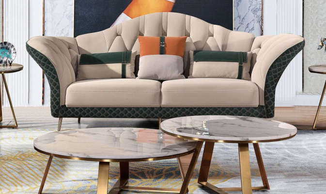 Designer Garnituren Sofa Couch Polster Garnitur 6tlg. Set Leder Couchtisch