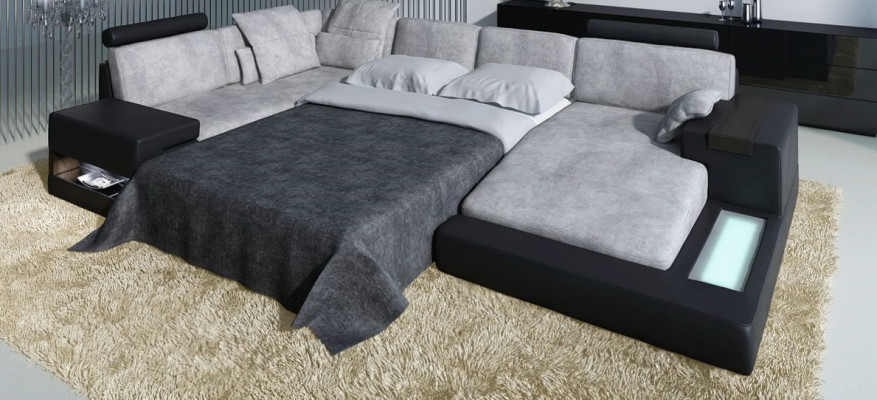 U-Form Möbel SofaBett Funktionen Polster Textil Moden Design Ecksofa Neu Sofa