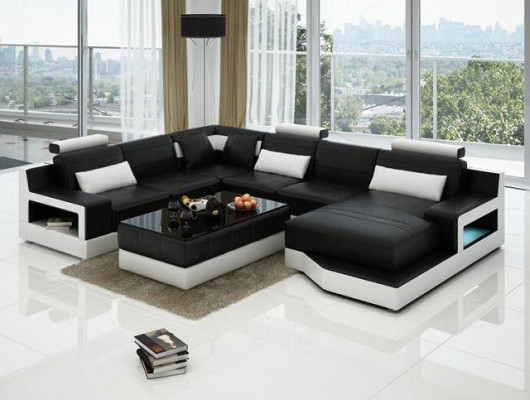 Ledersofa Ecksofa + USB Garnitur Wohnlandschaft Polster U Form Couch Sofa Design