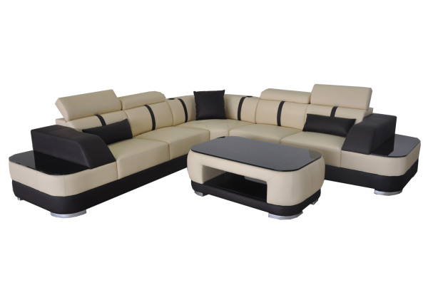 Eck Sofa Leder Polster Ecke Sitz Garnitur Couchen L Form + Tisch Wohnlandschaft