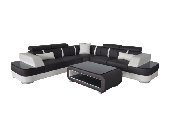 Eck Sofa Leder Polster Ecke Sitz Garnitur Couchen L Form + Tisch Wohnlandschaft