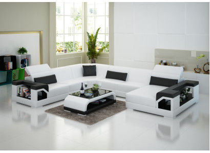 Wohnlandschaft Polster Ecke Eck Sofa mit USB Garnitur Landschaft Leder