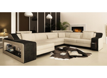 Moderne Wohnlandschaft Polster Ecksofa Sofa Couch Eck Garnitur Textil Sofas +USB