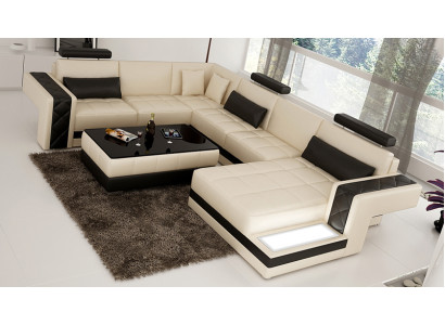 Modern Ledersofa Couch Wohnlandschaft Ecksofa Eck Garnitur Dekor Design