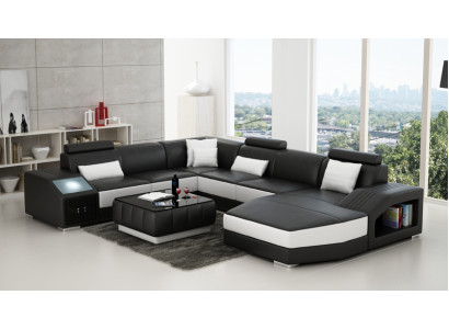 Eckgarnitur Leder Sofa Wohnzimmer Polsterecke Sitzgarnituren Wohnlandschaft +USB