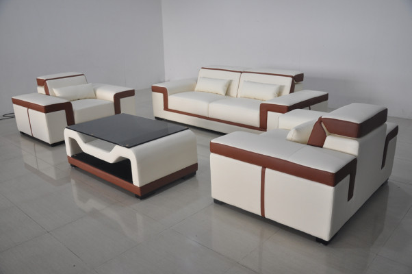 Komplett Garnitur 3+2+1 + Couch Tisch Sofa Leder Sitz Gruppe Sofagarnitur + USB