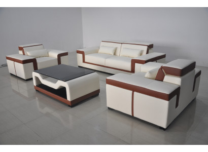 Komplett Garnitur 3+2+1 + Couch Tisch Sofa Leder Sitz Gruppe Sofagarnitur + USB