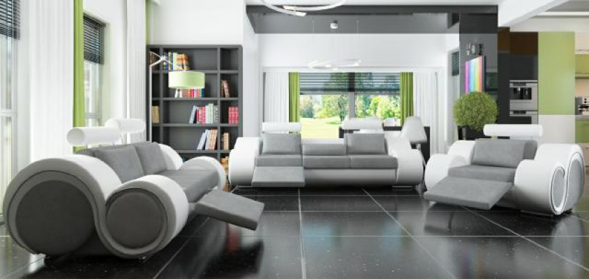 Sofagarnitur Polster Sofa Couch Leder Garnitur Wohnlandschaft 3+2+1 Textil BER