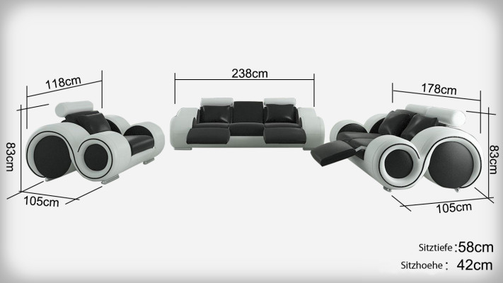 Ledersofa mit USB Wohnlandschaft 3+2+1 Sitzer Garnitur Design Modern Sofa A1163D