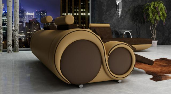 Sofa Garnitur Leder & Textil Stoff + USB,Sofagarnitur 3+Chaise+1 Wohnlandschaft