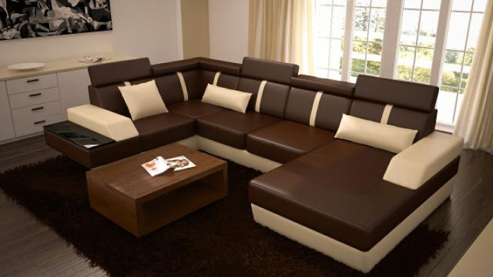 Designer Wohnlandschaft Eckcouch USB Sofa Polster Garnitur Ledersofa Sofas Neu