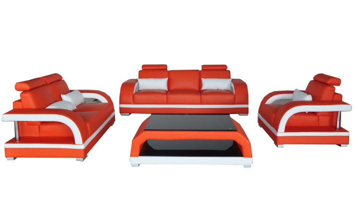 Sofa Couch Leder Polster Sitz Couch Garnitur 3+2+1 USB + Tisch Set Design Sofa