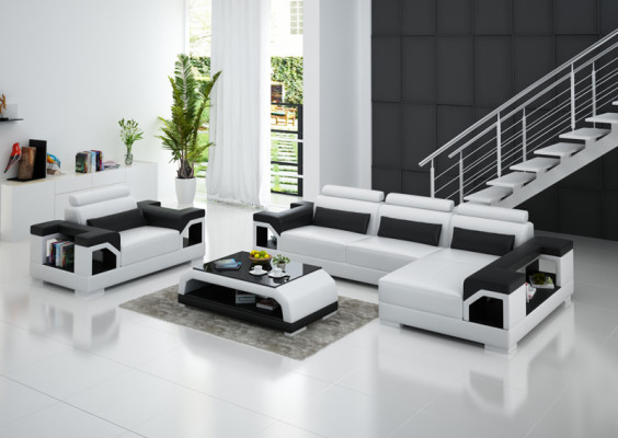 Ledersofa mit USB Wohnlandschaft Ecksofa +Sessel Eck Garnitur Design Modern Sofa