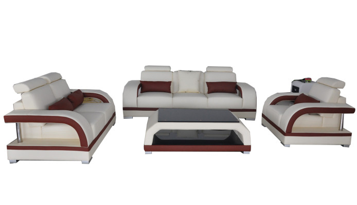 Sofa Couch Leder Polster Sitz Couch Garnitur 3+2+1 Tisch Set Design Sofas
