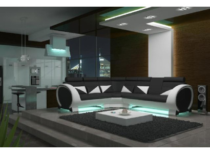 Ecksofa mit USB Ledersofa Ledergarnitur Eckcouch Design Sofa Leder Couch "VIGO"