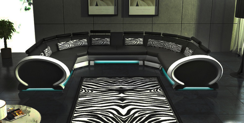 Couchgarnitur Wohnlandschaft Modernes Sofa Ecke Sitzecke Leder Couch Polster USB