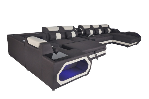 Design XXL Modern Leder Polster Ecke Couch Sofa Eck Wohnlandschaft Bett USB LED