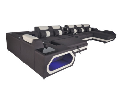 Design XXL Modern Leder Polster Ecke Couch Sofa Eck Wohnlandschaft Bett USB LED