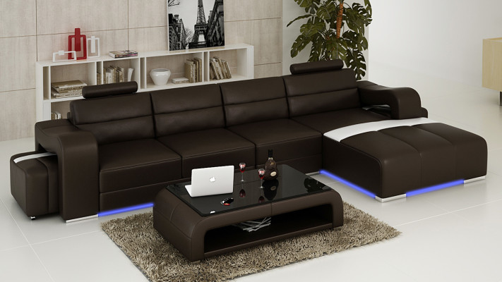Ledersofa Couch Wohnlandschaft Ecksofa Eck Garnitur Design Modern Sofa F3008C