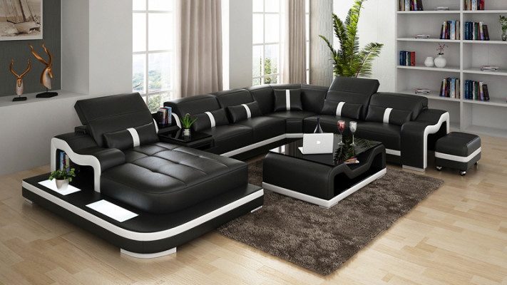 Sofa Ledersofa Couch Wohnlandschaft Ecksofa Eck Modern Design Garnitur